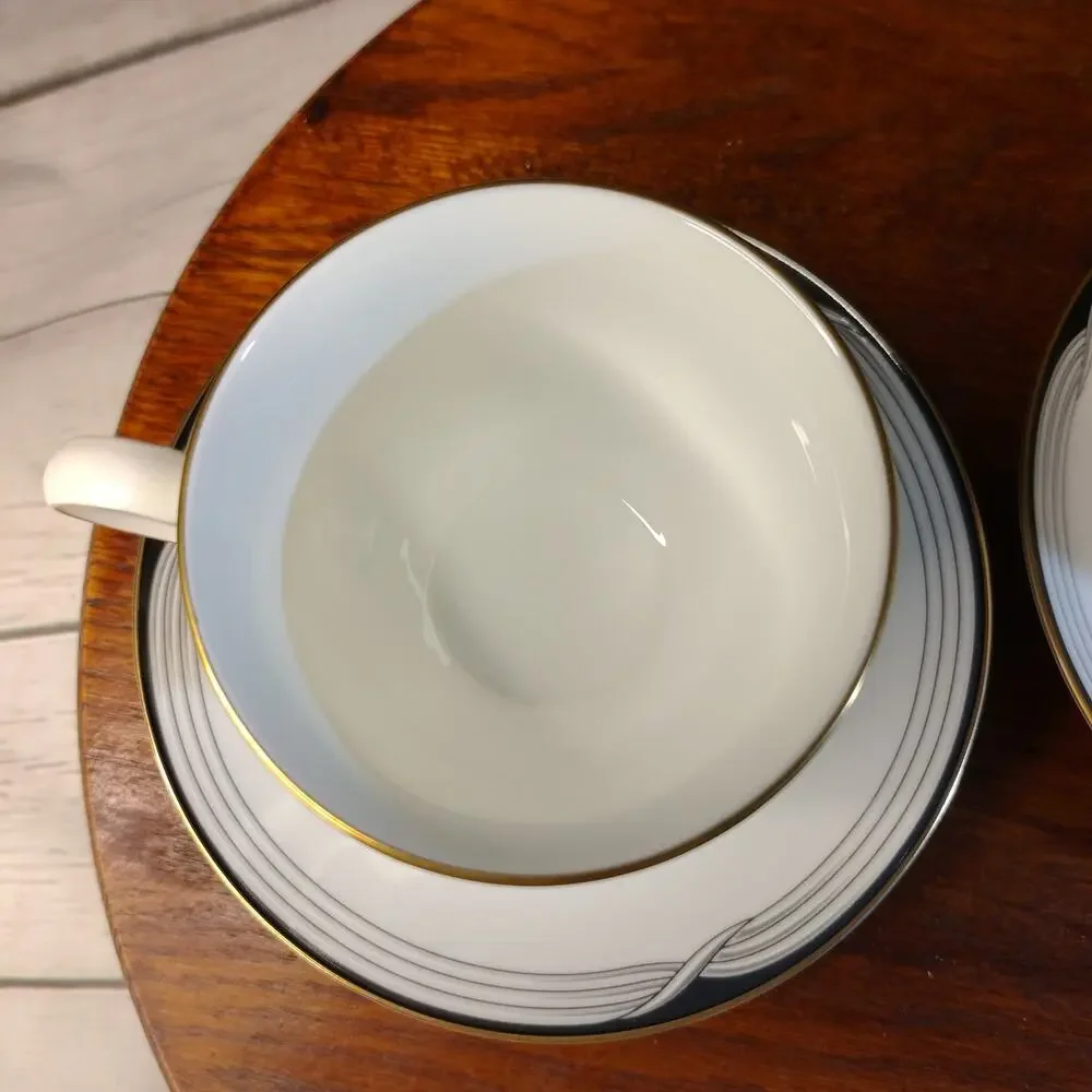 Lenox Erica Debut Collection Set of 2 Vintage Footed Tea Coffee Cups and Saucers